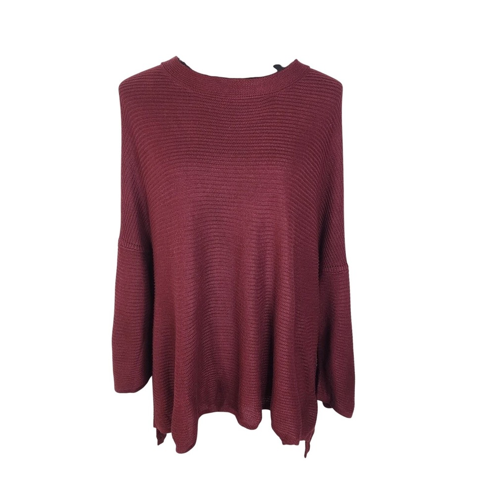 COCO CARMEN Size Small Oversized Drop Shoulder Burgundy Ribbed Knit Sweater